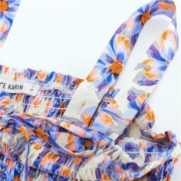 Women's Summer Floral Boho Dress Square Neck 05 - Picture 5 of 7